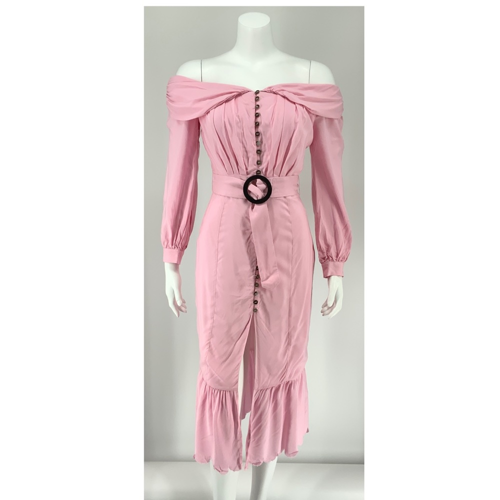 NEW MAJORELLE Pink Buttoned Up Midi Dress Small B6